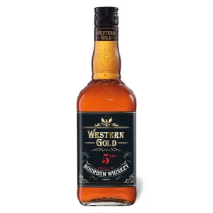 WESTERN GOLD Bourbon Whiskey 5 Jahre – Ein intensiver Bourbon mit einer ausgewogenen Mischung aus süßen Karamell- und Vanillenoten, gereift für 5 Jahre in Eichenfässern, jetzt bei kiosk24-neuisenburg erhältlich.