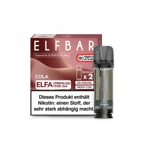 Bild: Elfbar ELFA Pods 2er Set - Cola in einem stilvollen Design mit Cola-Flasche und sprudelnden Blasen, die den erfrischenden Geschmack widerspiegeln. Perfekt für unterwegs in Neu-Isenburg.